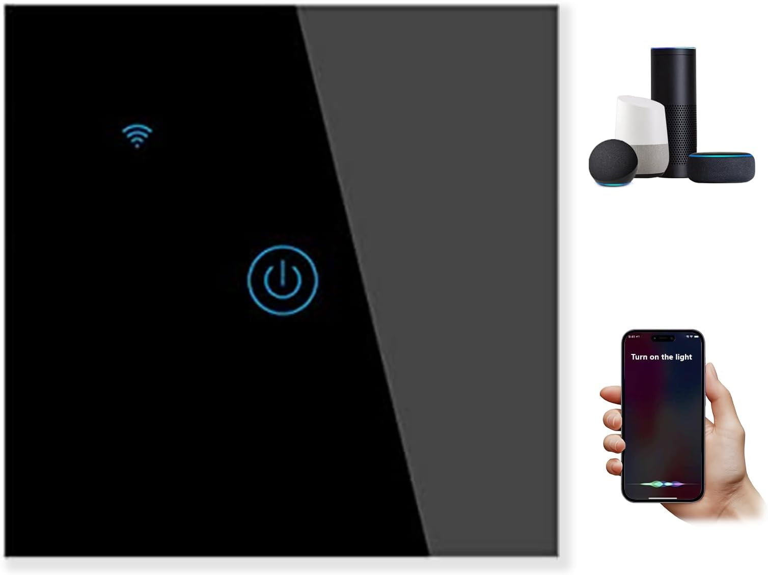 Makayuron WiFi Smart Wall Light Switch,Touch Switches, No Neutral Wire Required, Compatible with Alexa, APP Remote Control Touch Switch, Voice Control, No Hub Required (Black 1 Gang)