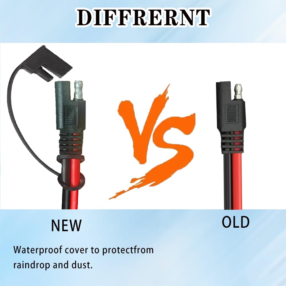 2-Pack SAE Sidewall Port Connector Cables - 16AWG, 1ft Extension With Weatherproof Cap For Solar & Batteries - View #4