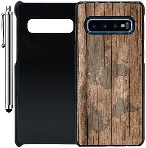 Custom Case Compatible with Galaxy S10 Plus (6.4 inch) (Wooden World Map) Plastic Black Cover Ultra Slim | Lightweight | Includes Stylus Pen by Innosub