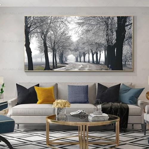Affiche murale de paysage de neige HYFBH toile d'arbre d'hiver grand format salon 55x110cm