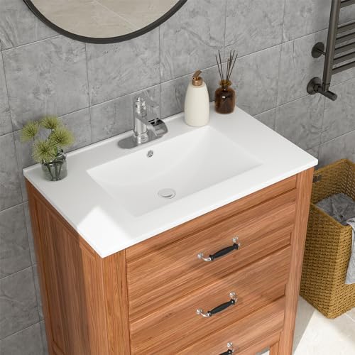 Lordear LVT30H1 White Bathroom Sink One Hole Drop In 30 X 18 Inch One Holes Porcelain Ceramic Bathroom Vanity Top Sink Basin thumb #3