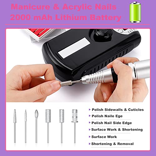 Fantexy Professional Rechargeable 30000 Rpm Nail Drill,Portable Electric Nail Drill E File Nail File Kit For Acrylic,Gel Nails,Manicure Pedicure Polishing Shape Tools Design For Home Salon Use #TOP1
