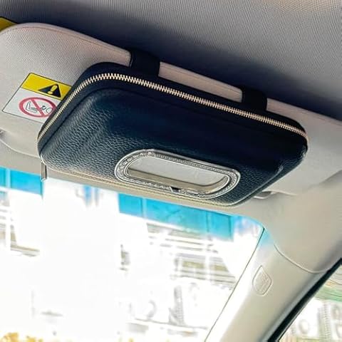 Cartisen Car Tissue Holder, Visor Mask Holder, Sun Visor Napkin Holder, Car Mask Dispenser, Premium Leather Tissue Holder for Car SUV Truck (Black) Cover