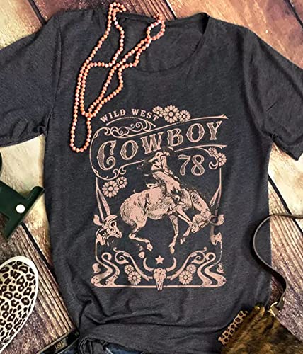 Wild West Cowboy T-Shirt Women Vintage Graphic Country Music Shirt Tops Western Cowboy Rodeo Tee Tops2