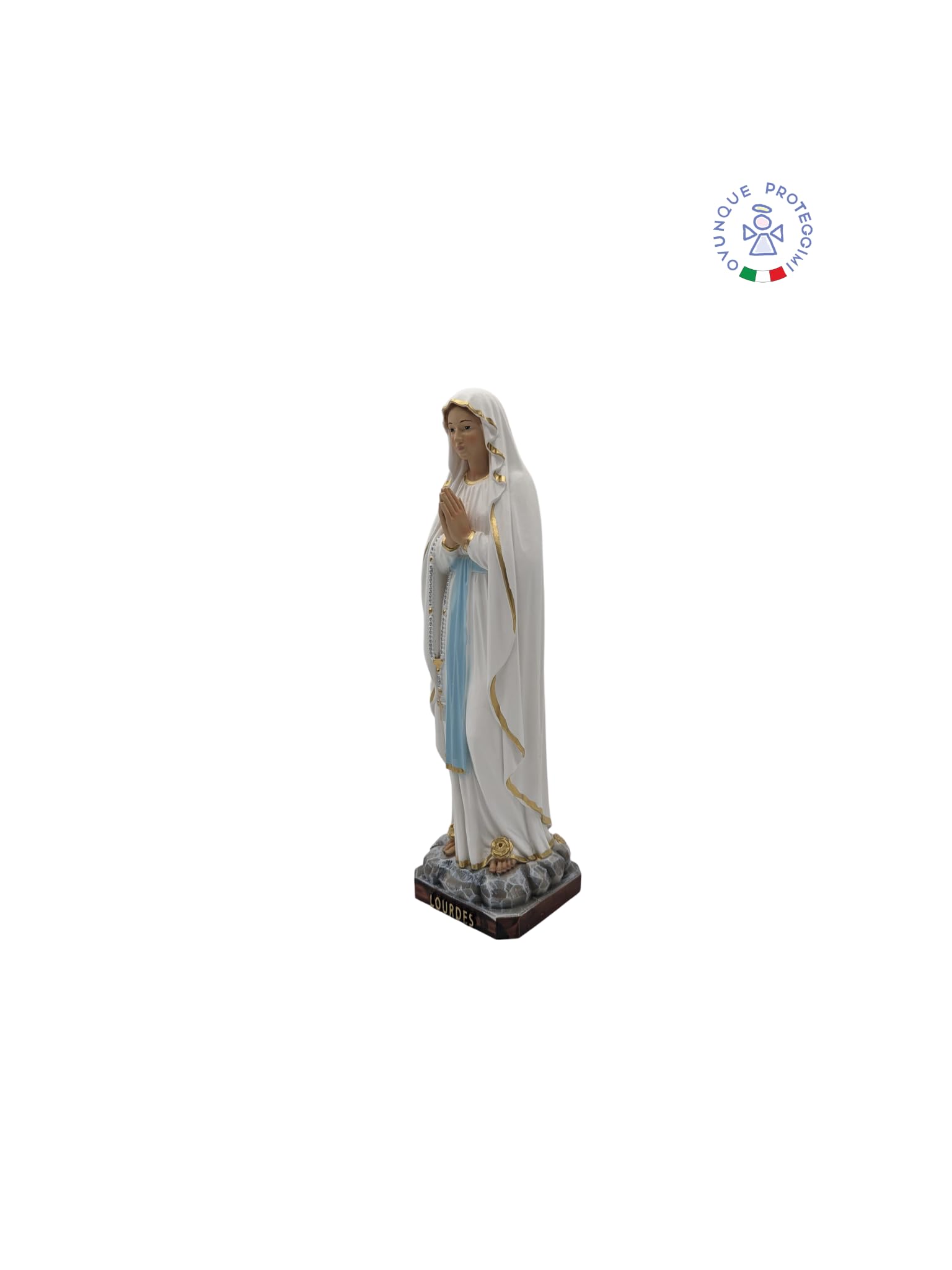 OVUNQUE PROTEGGIMI Figurka Matki Bożej z Lourdes 30 cm żywica do użytku wewnątrz i na zewnątrz, figurka Madonniny, wykonana ręcznie we Włoszech