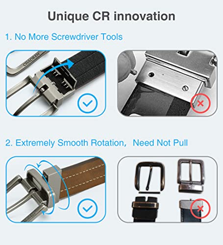 Reversible Belt for Men, Genuine Leather, 1 3/8" Black & Brown, Dress Pants, Adjustable Belt Trim to Fit3