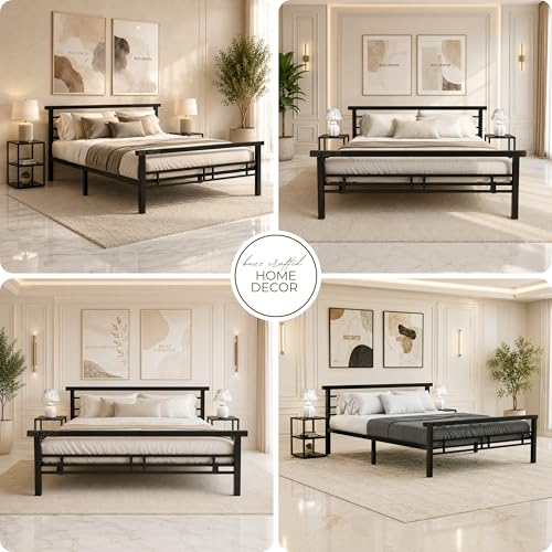 Image of Queen Size Metal Bed Frame Without Storage | QueenSize Metal Bed | Queen Iron Bed | Queen Steel Bed | Heavy Duty Platform Bed | Double Bed Cot | Metal Cot | Steel Slats | No Box Spring Needed | Black