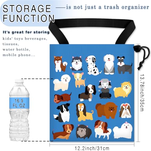 Image of Car Trash Bag Hanging Back of Seat Waterproof Small Cute Printed One-Handed Strap Drawstring Garbage Bags for Car-Cute Animal Dogs