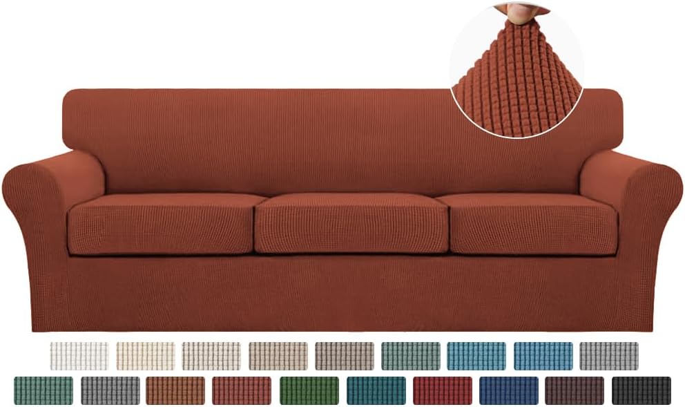 Turquoize 4 Piece Sofa Covers for 3 Cushion Couch Sofa Slipcover Soft Couch Cover for Dogs-Washable Sofa Furniture Covers with 3 Individual Large Cushion Covers (XL Sofa, Rust) XL Sofa (3 Cushion) Rust