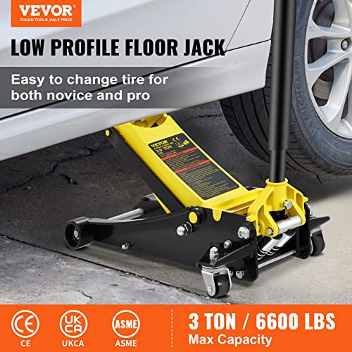 VEVOR 3 Ton Low Profile, Heavy-Duty Steel Racing Floor Jack with Dual Pistons Quick Lift Pump, Lifting Range 3.35"-19.69"