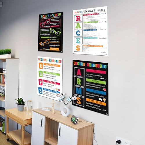 Image of 8 Option Colorful Writing Strategy Posters, 4 Pieces Writing English Poster English Classroom Decor for Middle High School Must Haves Writers Writing Guide English Teacher Posters Sets 10x14 Inches