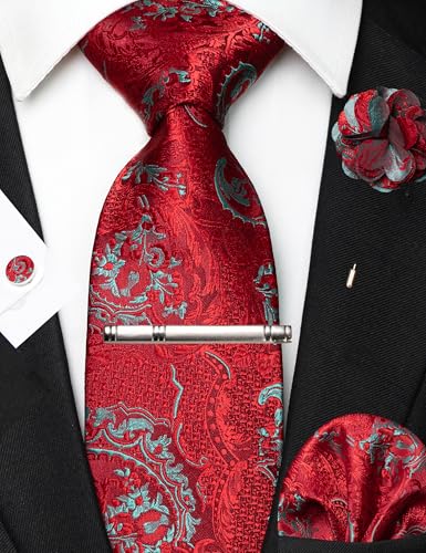 Image of JEMYGINS Mens Tie and Pocket Square,Lapel Pin,Cufflinks,Tie Clip Sets with Gift Box 5PCS