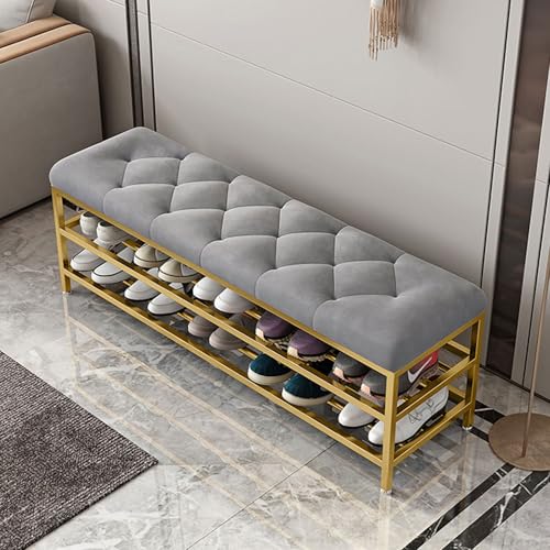 Banc rembourré en velours haut de gamme avec cadre en métal pour entrée chic