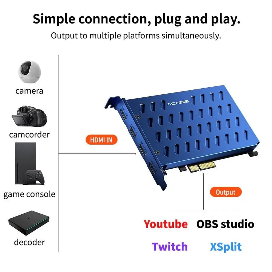 Image of ACASIS Capture Card Internal PCIe 4 HDMI Stream and Record in 1080p60 with Ultra-Low Latency on PS5, PS4 /Pro, Xbox Series X /S, Xbox One X /S, Video Camera, TV Box in OBS for PC (inbuilt Fan)
