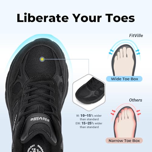 Image of FitVille Wide Walking Shoes for Men Extra Wide Width Sneakers with Arch Support for Flat Feet Heel Pain Relief Plantar Fasciitis - Rebound NEO V1