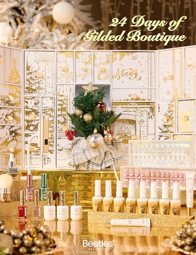 Image of beetles Gel Polish Gilded Boutique Advent Calendar - 24 Luxury Days of Gel Nail Polish Colors, Premium Gifts Box with Cat Eye Gel, Nail Care Tools & Mini UV Lamp for Women Holiday Gifting