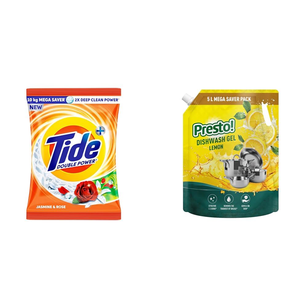 Tide Plus Detergent Washing Powder - 10kg Mega Saver Pack | Jasmine & Rose Fragrance | Removes deep-seated Oil, Gravy, Tea Stains | World's No. 1 Detergent Brand & Amazon Brand - Presto! Dishwash Gel-image-30