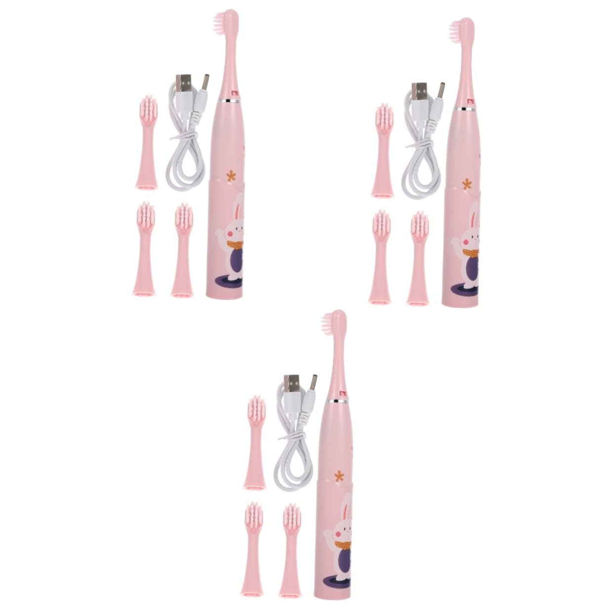 COLLBATH 3 Ensembles brosse à dents électrique pour enfants Brosse à dents avec chargement USB Perles booster de parfum de brossette brosse à dents pour enfants abdos rose