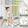 FANTASK Andador 6 en 1 de madera, andador con cocina, reloj de aprendizaje, ajuste de forma y deslizador móvil, cocina infantil con ruedas para niños a partir de 1 año (verde) #5