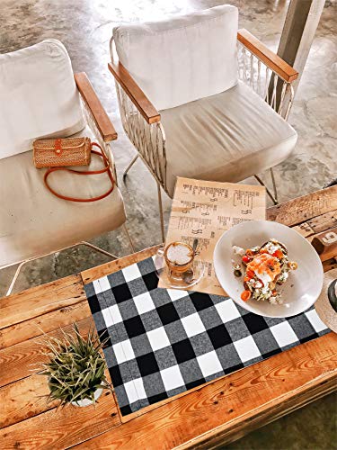 Senneny Set of 6 Christmas Placemats Buffalo Check Placemats Plaid Reversible Burlap & Cotton Placemats for Christmas Holiday Table Home Decoration (Black and White) - Thumbnail 5