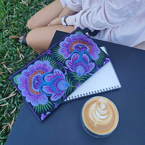 Image of Sabai Jai - Floral Embroidered Boho Clutch - Handmade Ethnic Flower Wristlet Purse