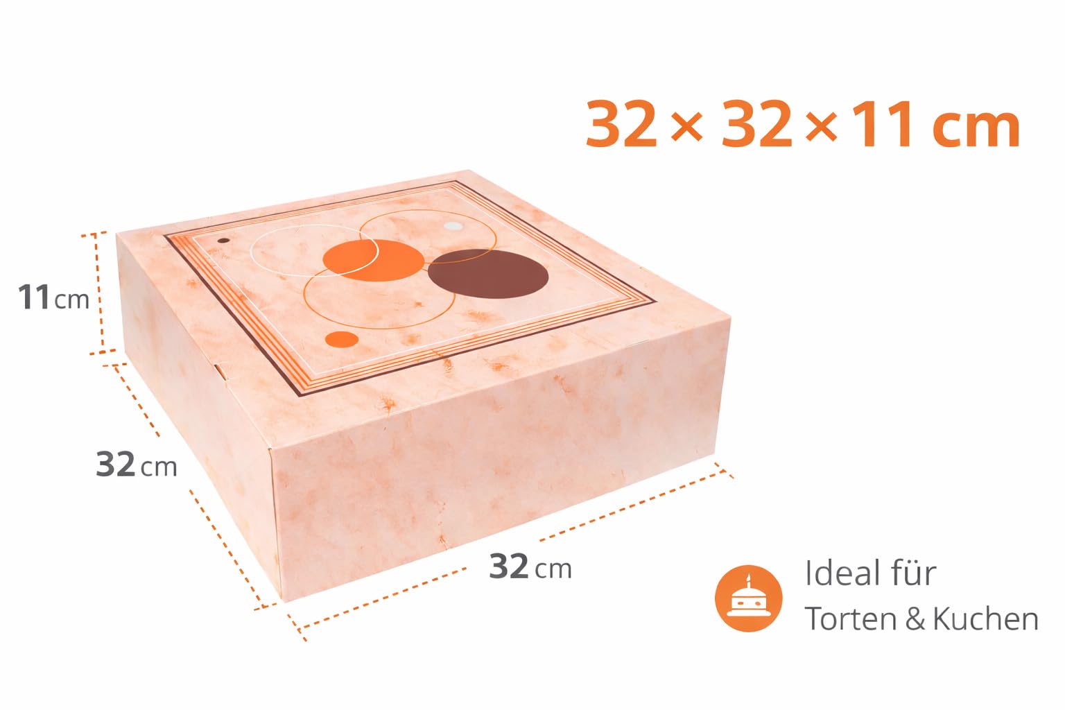 50 Tortenkarton Orange 32x32x11 cm – Tortenbox/Kuchenbox aus Karton – Tortenverpackung für sicheren Transport – Kuchentransportkarton & Kuchenschachtel für Kuchen & Torten