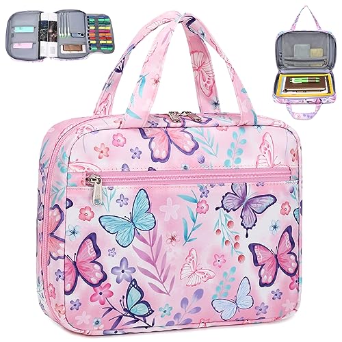 Octsky Bible Covers Bible Case Girls Book Carrying Case for Kids Scripture Church Bag Bible Protective with Handle Zippered Pocket (Butterfly Pink)