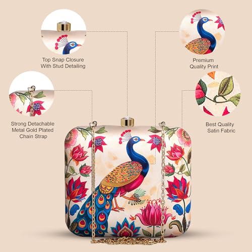 Artklim Women’s Peacock Floral Printed Clutch Bag - Image 5