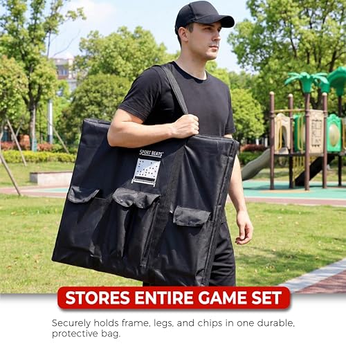 Image of Giant Wooden 4 in A Row Game with Folding Catch Tray, Wall-Mountable or Ground Play, Indoor Outdoor & Backyard Game, Includes Carry Case and Detachable Legs