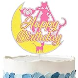 Moon Cat Birthday Cake Topper - Glitter Moon Girls Sailor Party Decorations for Birthday Party Supplies