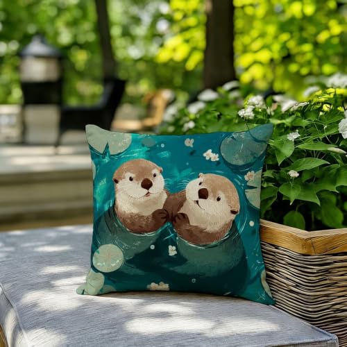 Coussin loutre turquoise 40x40 déco extérieur imperméable lot de 2 en lin