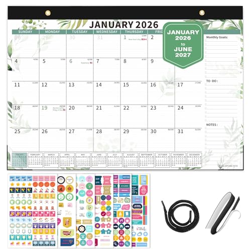 Image of Ospelelf Desk Calendar 2026-2027, Magnetic Fridge Wall Calendar, 18 Month Monthly Large 17 inch X 12 inch Calendar Planner with Plastic Cover, January 2026 - June 2027 Green Plant