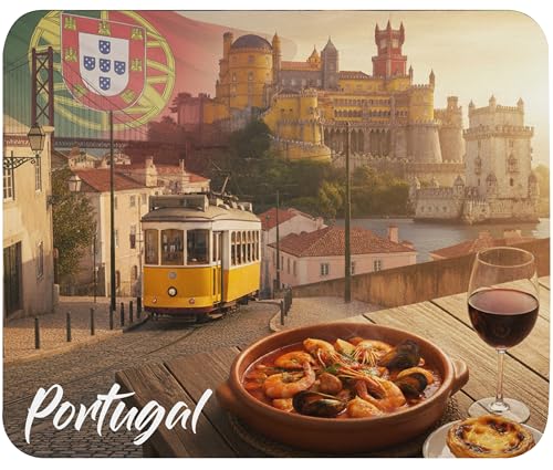Tapis de Souris Portugal Souvenir Tramway Pastel de nata Palais Pena Haute qualité de Glisse Confortable Doux idée Cadeau Anniversaire Noël fête Homme Femme ami collegue Mouse Pad 235 x 195 x 5mm