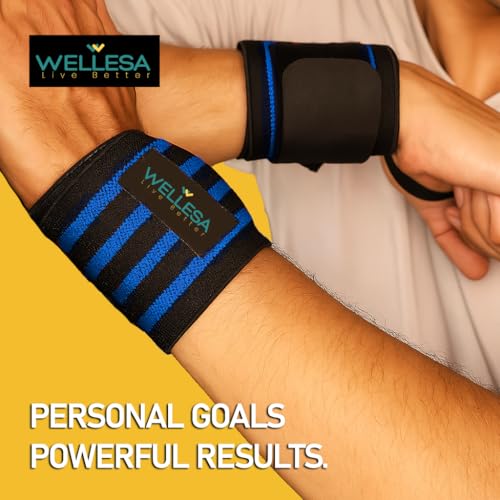 Image of Wellesa Wrist Support for Gym Workout | Wrist Band for Pain Relief & Weight Lifting | Wrist Wrap for Men & Women | Wrist Brace | Gym Accessories | One Size | Blue 4 Line