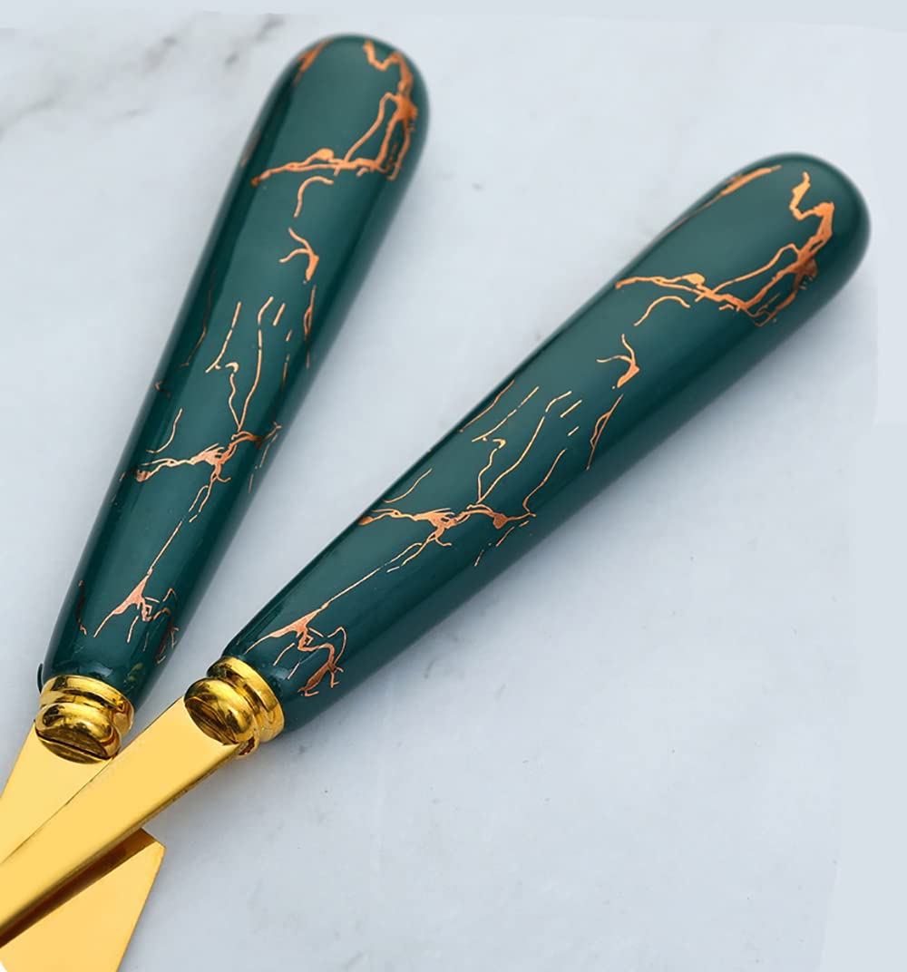 Besteckset Edelstahl mit Organizer-Tasche Reise Camping Besteck Geschirr Geschirr Set für Picknick Schule Messer Gabel Löffel Set Gold (12 Sets mit 48 Stück) Grün