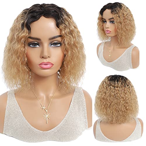 X-Tress Honey Blonde Brazilian Human Hair Wig 16" Remy Hair Wig Short Human Hair Bob Wig Bohemian Curly Hair T Part Full Machine Made Wig Unprocessed Human Hair Ginger Human Hair Bob Wig(16inch) Cover