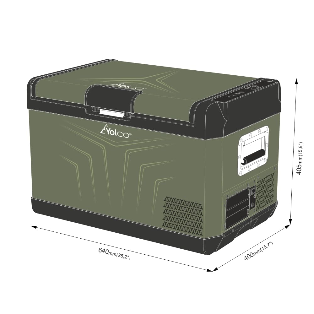 YOLCO GCX37 Green lodówka podróżna z kompresorem, 37 l, elektryczna lodówka samochodowa ze sterowaniem za pomocą Bluetooth, 12/24 V i 230 V, przenośna do samochodu, ciężarówki, łodzi i na kemping