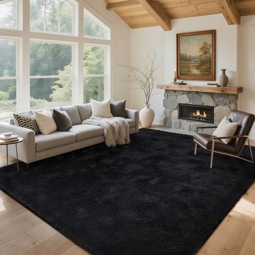 Black Rugs for Living Room Fluffy 6x9 ft Bedroom Rug Non-Slip Area Rugs Shag Carpet for Nursery Kids PlayRoom Dorm Office Indoor Modern Plush Carpets Boys