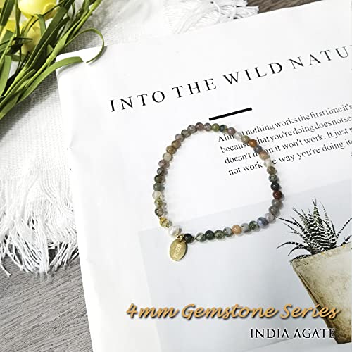 Morchic 4Mm India Agate Gemstone Beads Stretch Bracelet For Women, Freshwater Pearls Beads, Energy Gem Series Birthday Gift 7.2” #TOP4