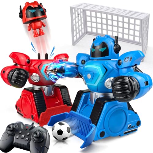2 Pack Robo Kombat Tornado 2.4GHz Remote Control Robot Toy Fighting Robots 360 Movement Football Game & Boxing Battle Lights and Music Boxing Robots Toys Gift for Boys Girls Kids Age 6-12