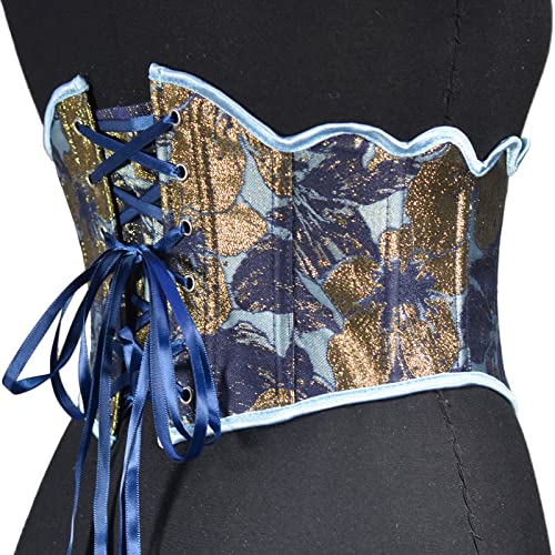 Womens Vintage Royal Court Waspie Corset Belt Underbust Lace Up Boned Bustier Jacquard Brocade Corset Waist Cincher4