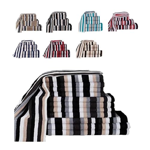 Northern Luxe 100% Egyptian Cotton Royal Victorian Stripe Towel Set – Bale of 6 (2 Hand Towels, 2 Bath Towels, 2 Bath Sheets) – Black– Soft & Highly Absorbent 550 GSM Towels for Home, Gym, or Spa