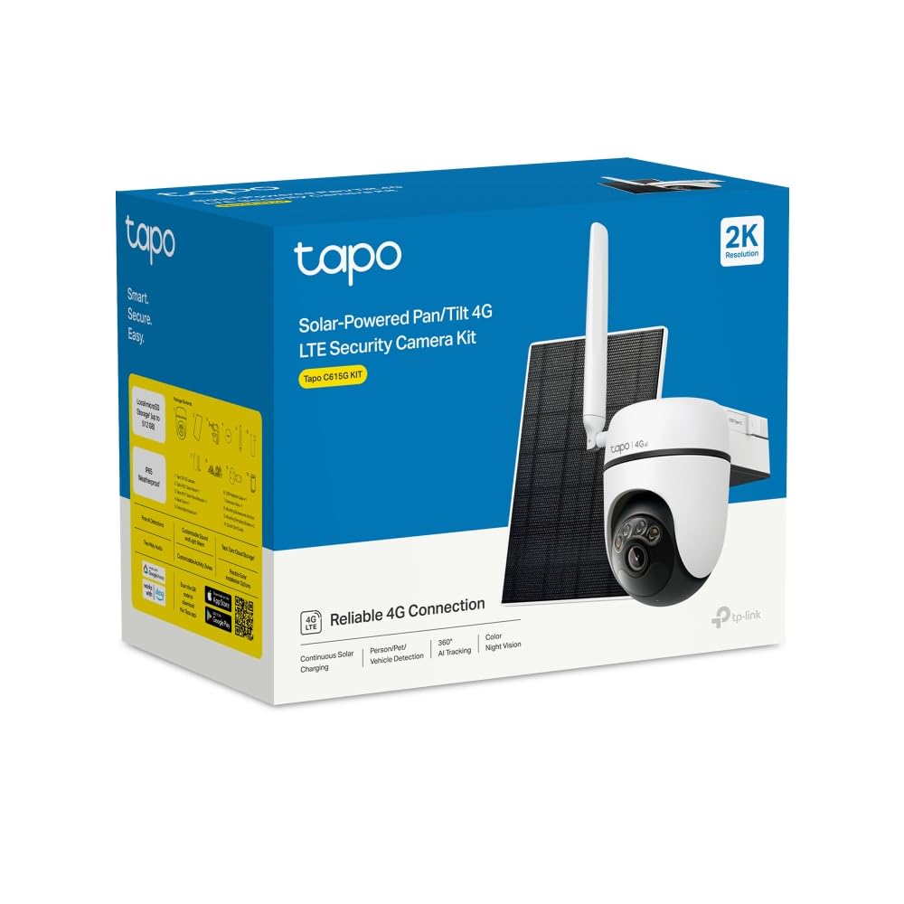 Tapo C615G KIT 2K 3MP Cámara de seguridad solar para exteriores inalámbrica, cámara de seguridad 4G con ranura SIM, cámara de visión nocturna a color al aire libre, detección de IA CCTV, IP65, sin hub
