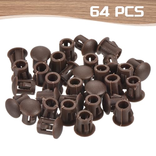 Image of MECCANIXITY 64PCS 5mm(3 /16 inch) Brown Plastic Hole Plugs, Flush Type Panel Hole Plugs Insert End Caps for Locking Hole Tubes Furniture Cabinet