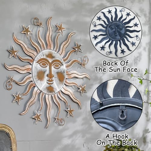 Tickcacy SUN FACE-1628 Metal Sun Wall Art Decor, 23.8 Inch Vintage Sun And Star Wall Art Sculpture thumb #4