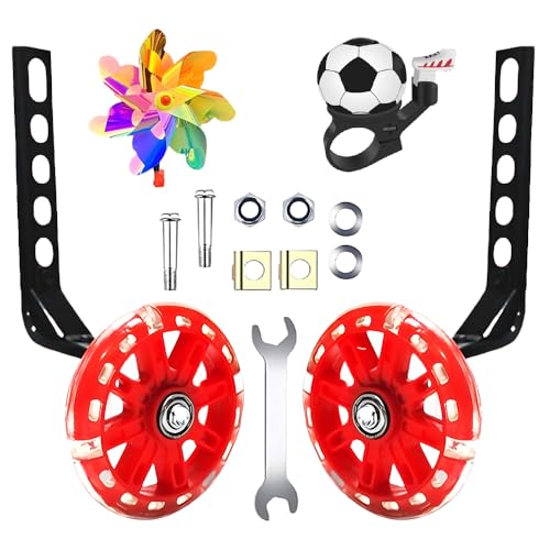 Image of Adjustable Training Wheels for Bike Fits 12 /14 /16 /18 /20 Inch Bikes Bicycle Training Wheels for Stabilizer Training,Flash Mute Wheel 1 Pair (red)