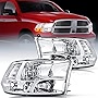 Nilight Headlight Assembly 2009 2010 2011 2012 2013 2014 2015 2016 2017 2018 Ram 1500 2500 3500 Pickup Quad Headlamp Assembly Replacement Chrome Housing Clear Corner Clear Lens,(Only for Quad Models)