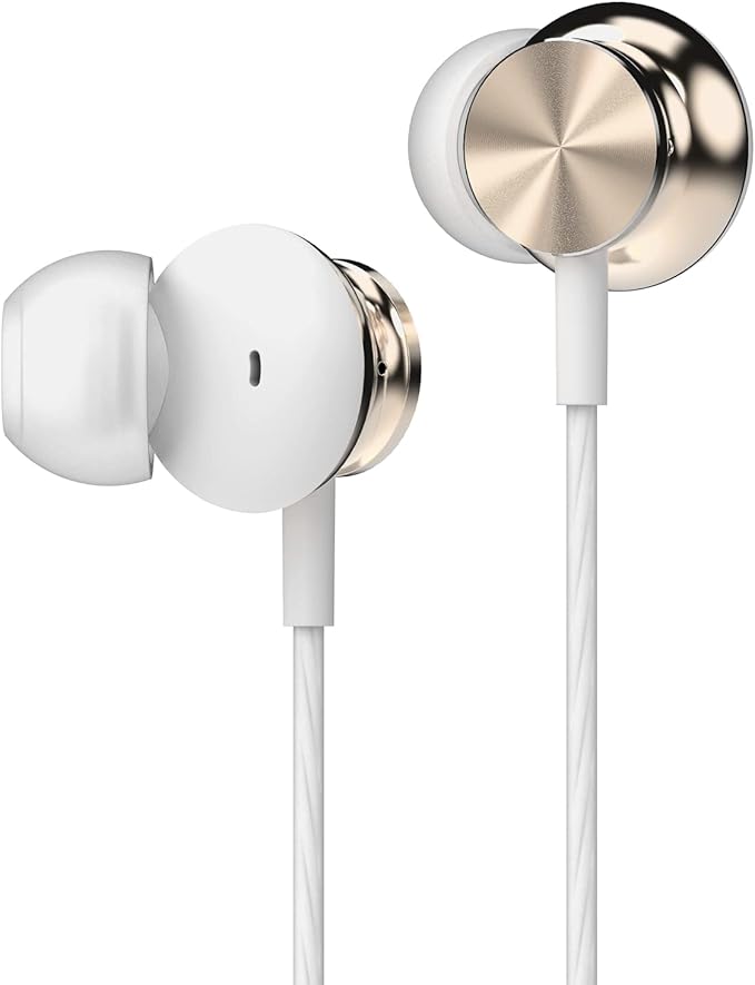 Betron BS10 Earphones Wired Headphones In Ear Noise Isolating Earbuds with Microphone and Volume Control Powerful Bass Driven Sound, 12mm Large Drivers, Ergonomic Design, Gold