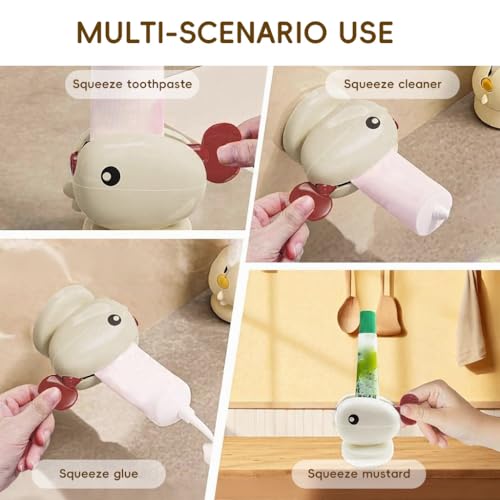 Image of HASTHIP 4Pcs Countertop Toothpaste Tube Squeezer Suction Cup Base Hand Crank Cartoon Chick Tube Wringer Bathroom Fashion Toothpaste Organizer Saver Squeezer