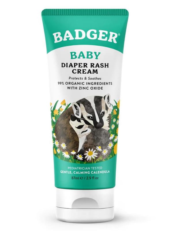 Badger Baby Diaper Rash Cream Zinc Oxide Diaper Cream for Babies Natural Skin Barrier Cream with Organic Sunflower Oil & Beeswax 2.9 fl oz 2-Pack
